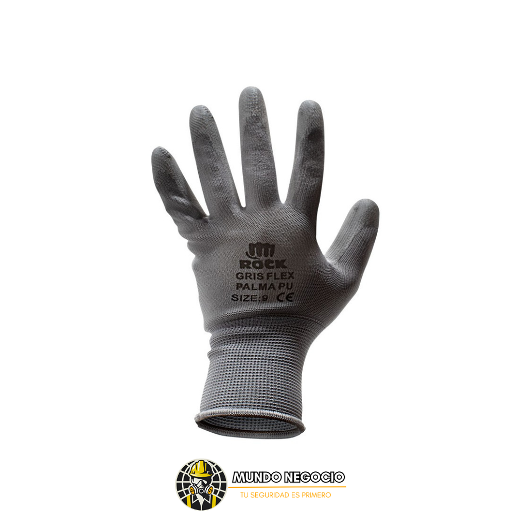 GUANTE GRIS FLEX PALMA PU TALLA L(9) MARCA ROCK®